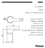 GRIFERIA DE BIDET PIAZZA YVON/EMBLEM MONOCOMANDO - Imagen 9
