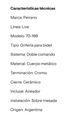 GRIFERIA DE BIDET PEIRANO LIVE C.CERAMICO 70-199 - Imagen 6